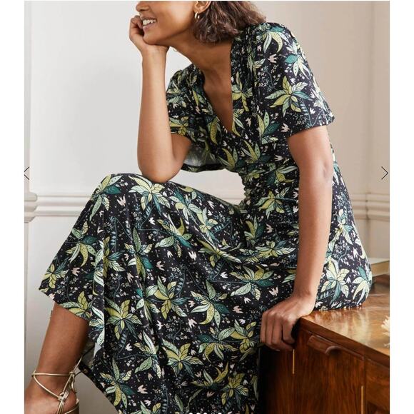BODEN Jersey Midi Maxi Tea Dress Black & Green Oriental Cascade Floral Print 6 - Picture 8 of 11